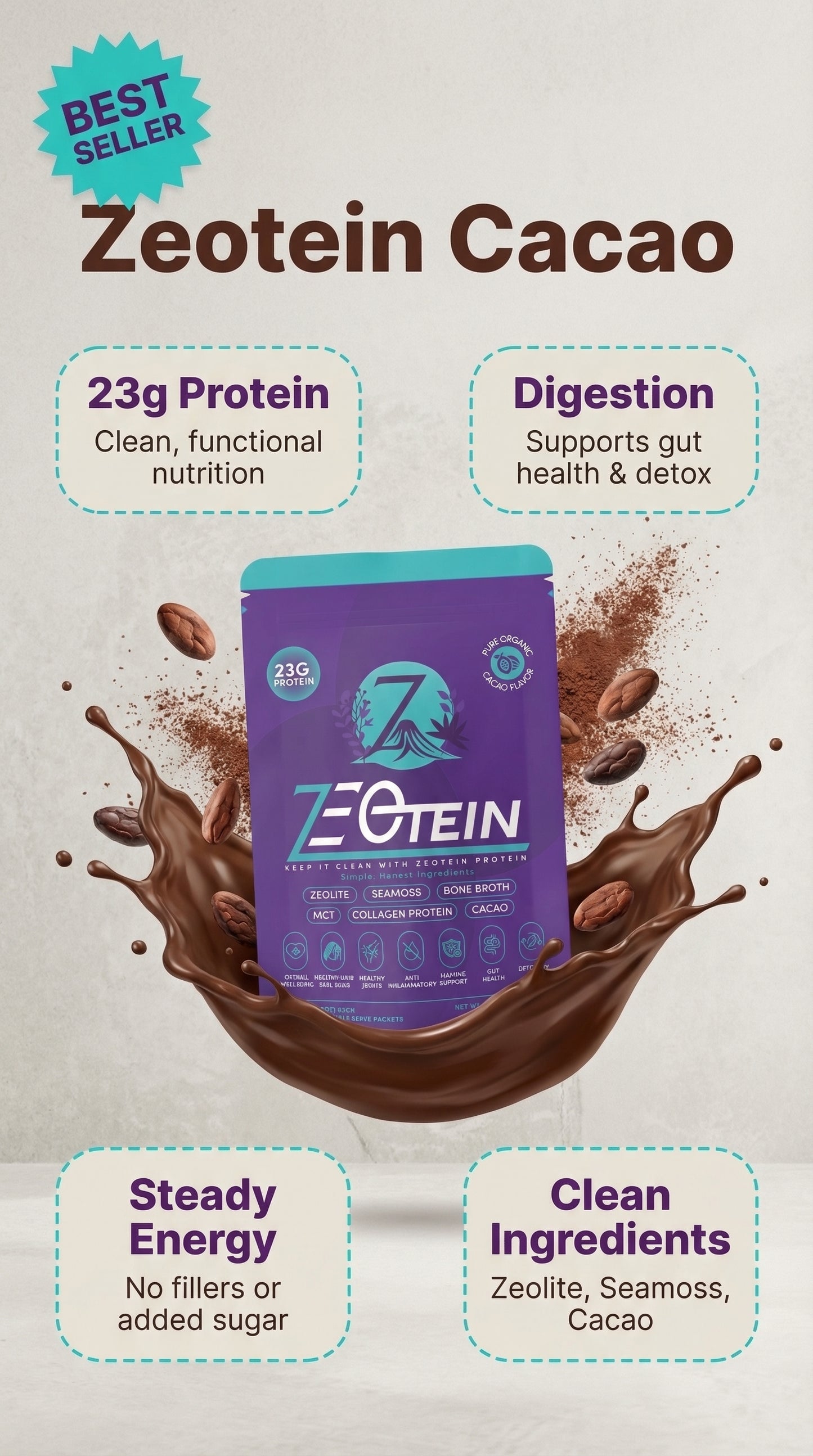 Zeotein Cacao 7-Day Stick Packs (Single-Serve Convenience)