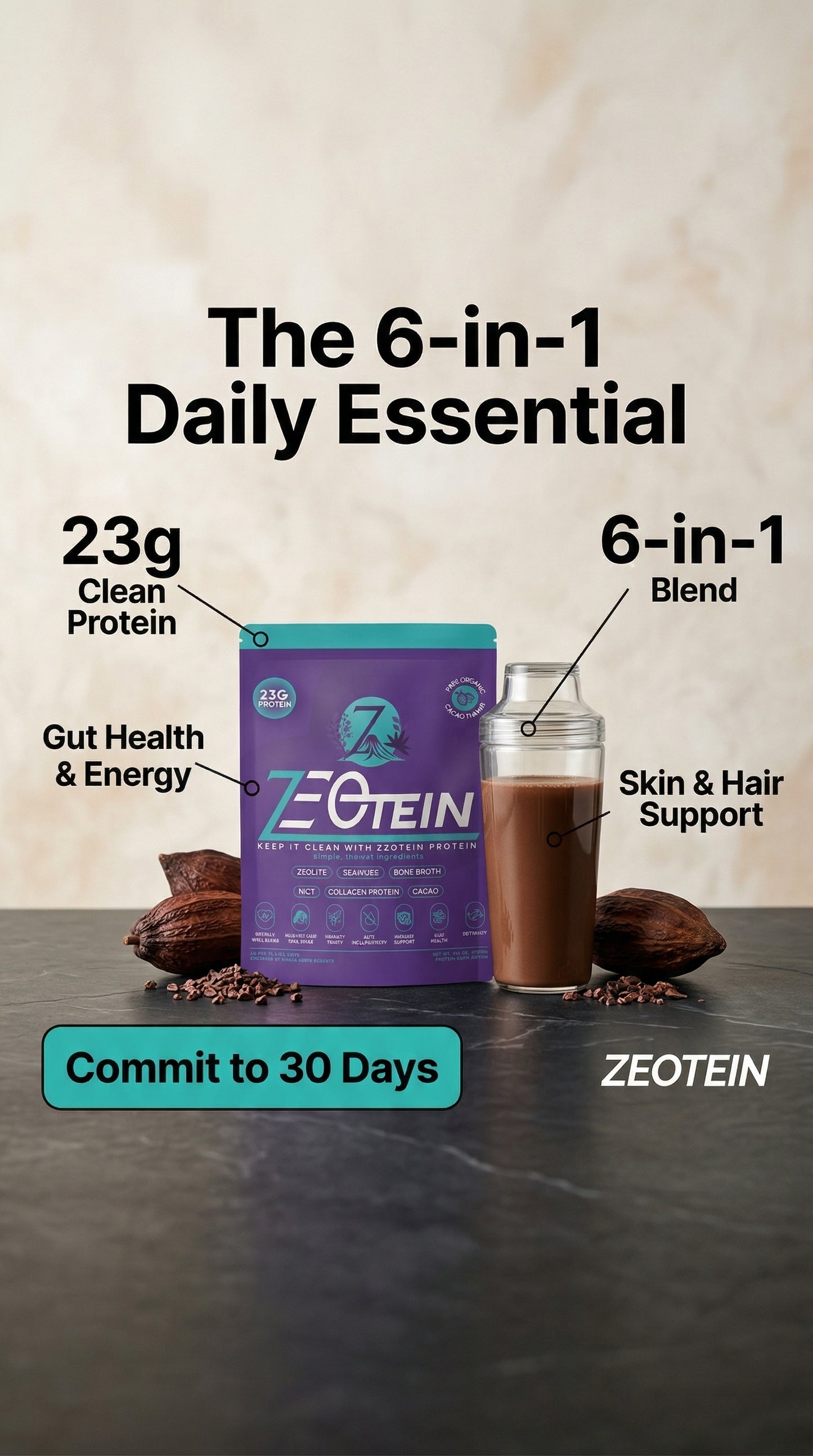 Zeotein Cacao 7-Day Stick Packs (Single-Serve Convenience)