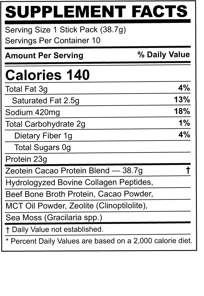 Zeotein supplement facts label