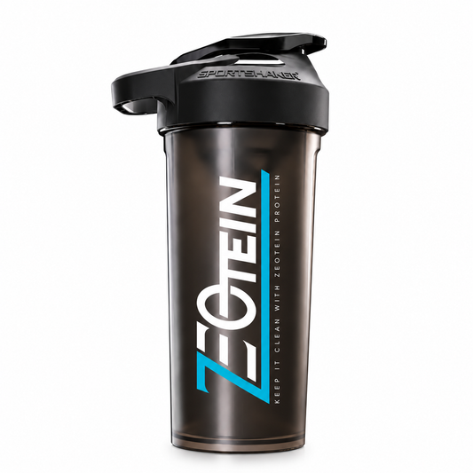 Zeotein CleanBlend 27 oz black shaker bottle on white background