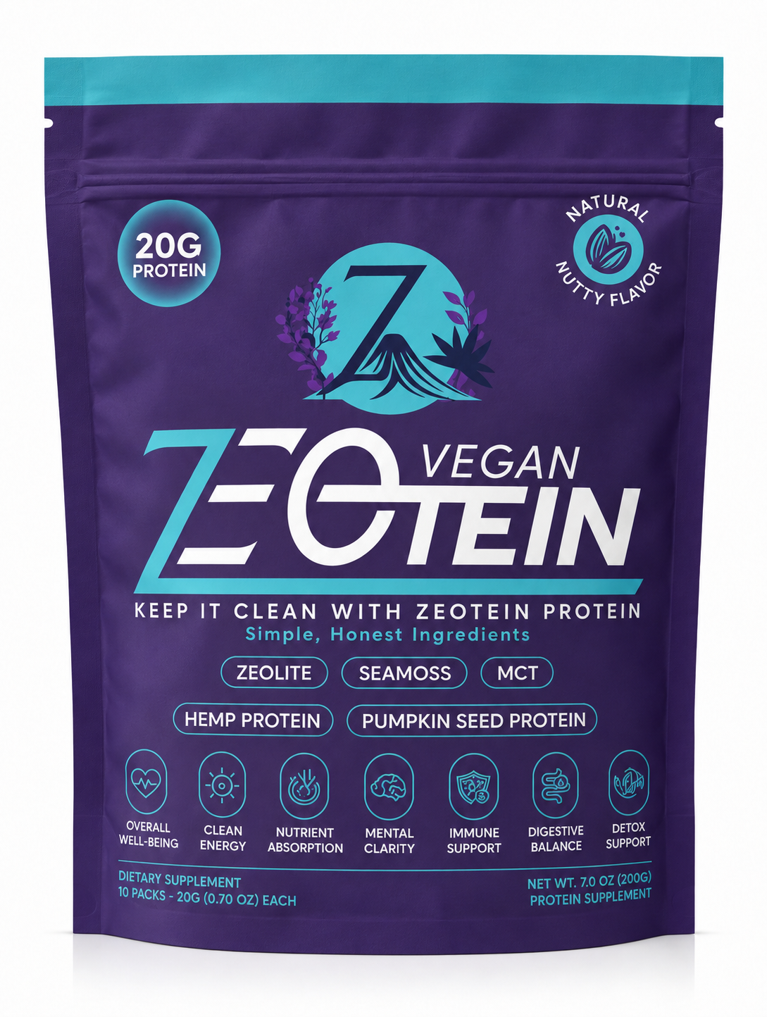 Zeotein Vegan Protein Powder on a white background